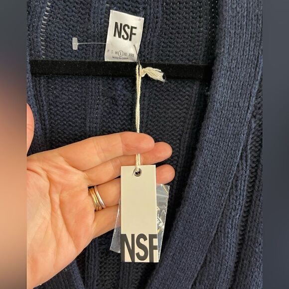 NSF Ginny chunky cable knit sweater vest with distressing in navy. NWT Large - Picture 5 of 8